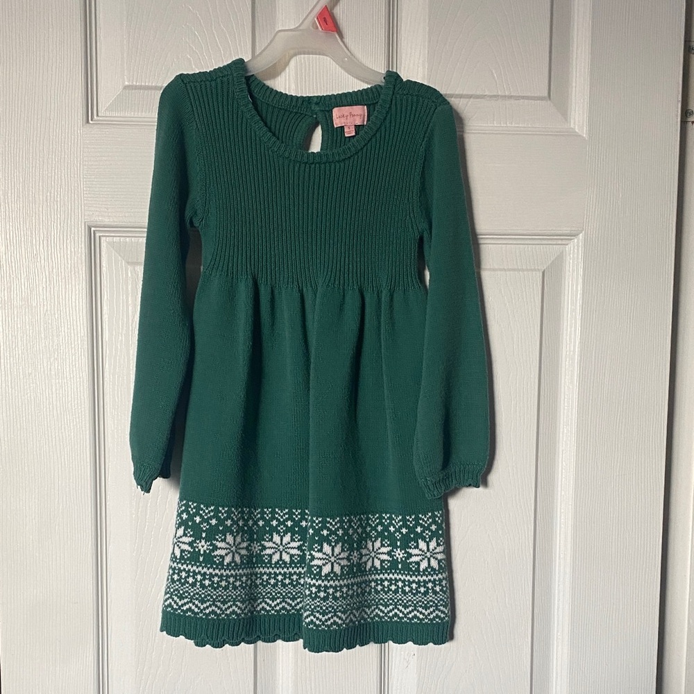 Lucky Brand Teal Knit Kids Dress with Snowflake Design